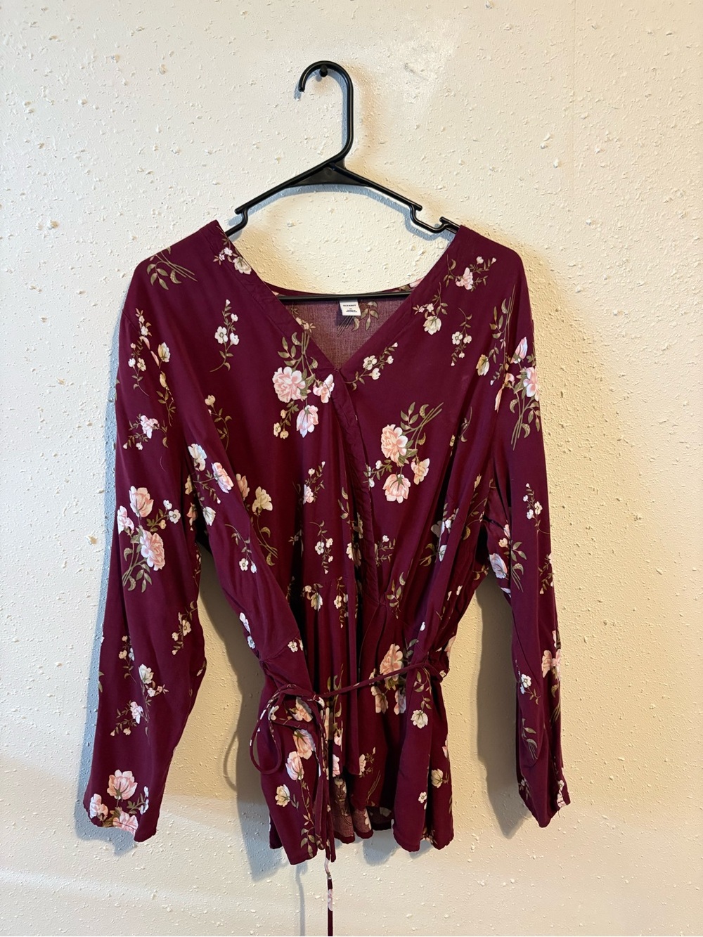 Old Navy Burgundy Floral Wrap Top